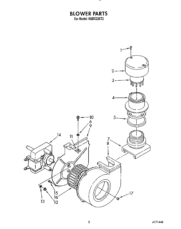 BLOWER Diagram and Parts List for KUDC220T2  KitchenAid Dishwasher