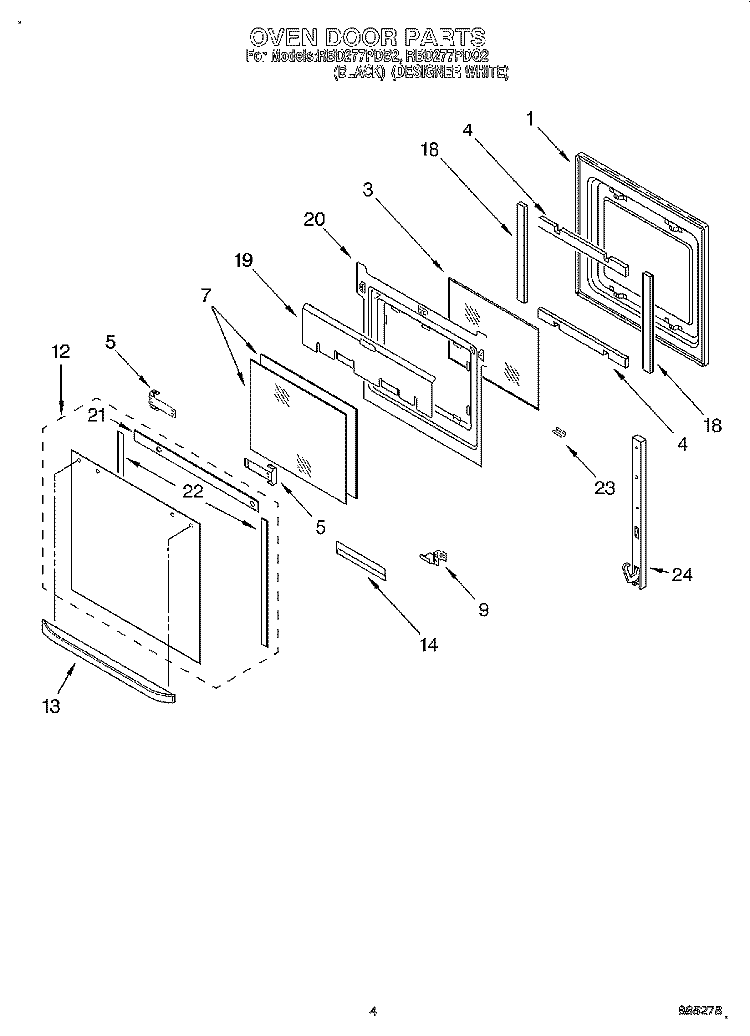 OVEN DOOR Diagram and Parts List for RBD277PDB2  Whirlpool Wall Oven