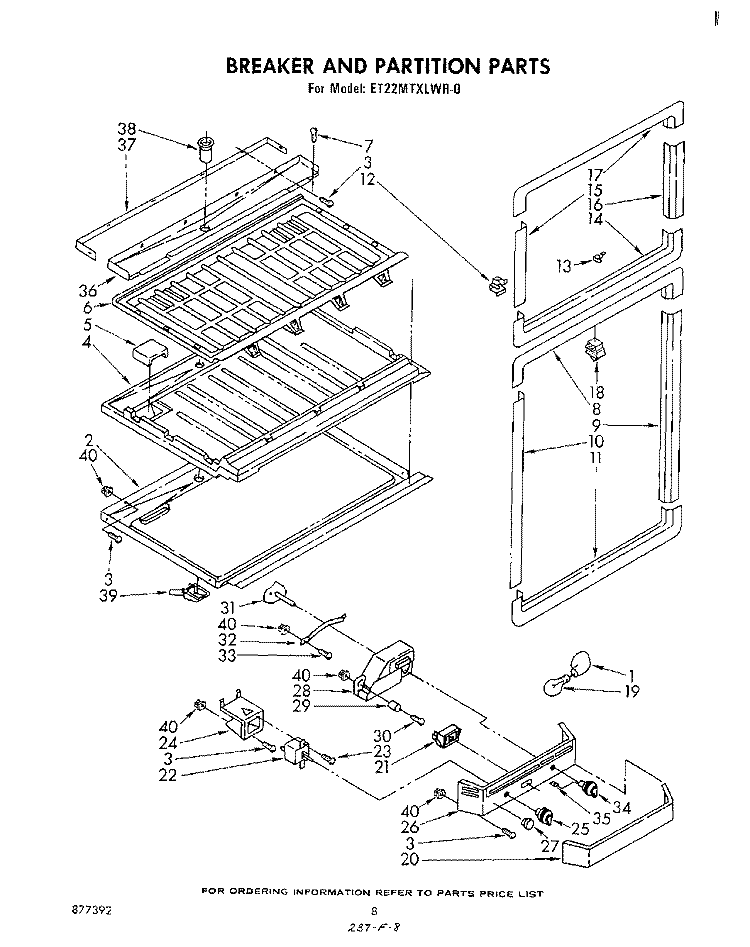 BREAKER AND PARTITION Diagram and Parts List for ET22MTXLWR0  Whirlpool Refrigerator