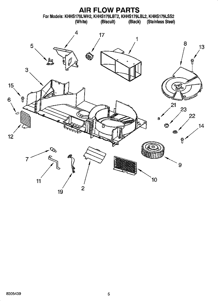 AIR FLOW PARTS Diagram and Parts List for KHHS179LWH2  KitchenAid Microwave