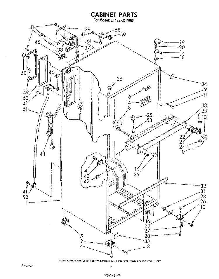 CABINET Diagram and Parts List for ET18ZKXTN00  Whirlpool Refrigerator