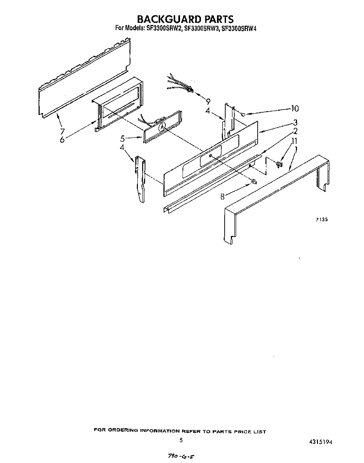 BACKGUARD Diagram and Parts List for SF3300SRW3  Whirlpool Range