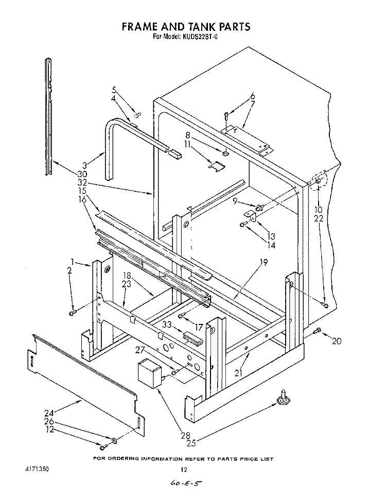 FRAME AND TANK Diagram and Parts List for KUDS220ST0  KitchenAid Dishwasher