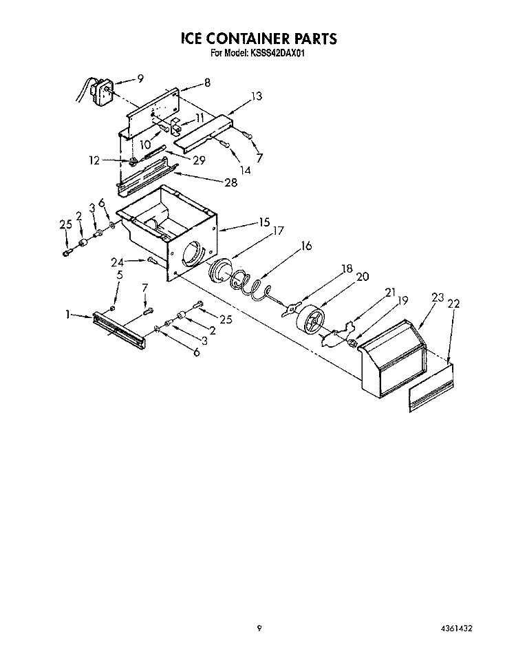 ICE CONTAINER Diagram and Parts List for KSSS42DAX01  KitchenAid Refrigerator