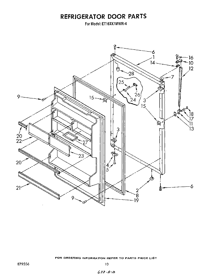REFRIGERATOR DOOR, NOT ILLUSTRATED Diagram and Parts List for ET16XK1MWR4  Whirlpool Refrigerator