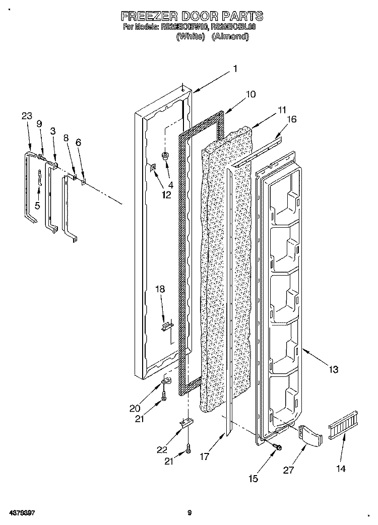 FREEZER DOOR Diagram and Parts List for RS20EKXBW00  Roper Refrigerator