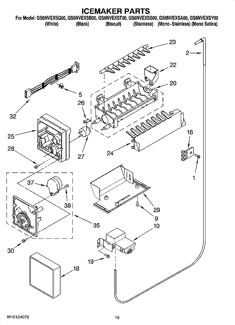 ICEMAKER PARTS, OPTIONAL PARTS (NOT INCLUDED) Diagram and Parts List for GS6NVEXSY00  Whirlpool Refrigerator