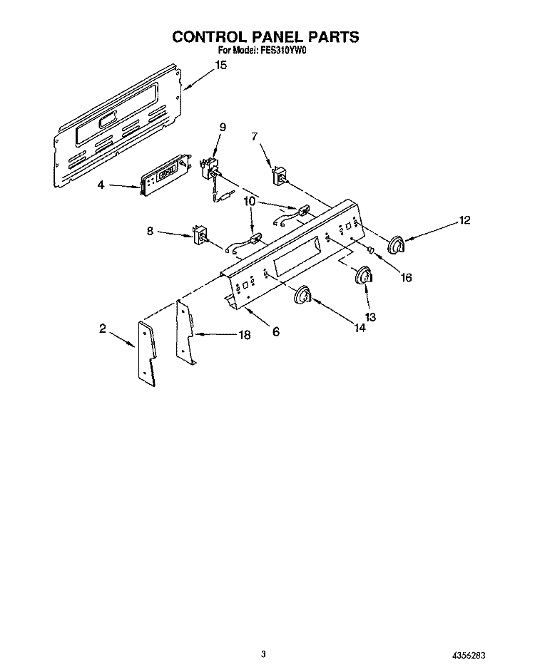 CONTROL PANEL Diagram and Parts List for FES310YL0  Whirlpool Range