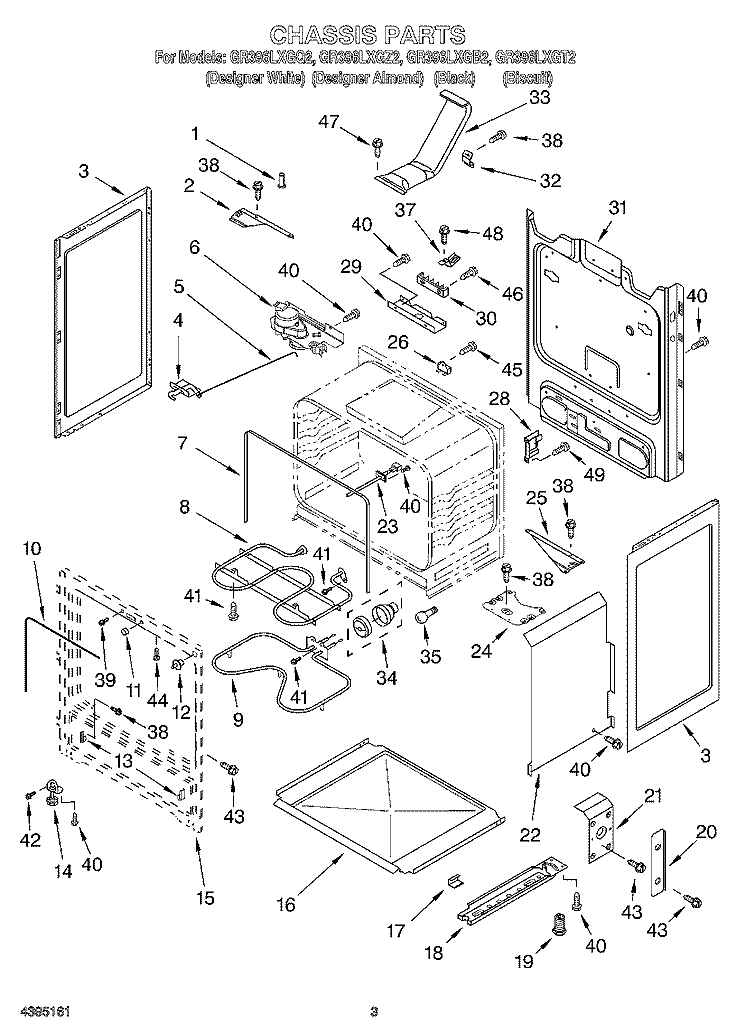 CHASSIS Diagram and Parts List for GR396LXGQ2  Whirlpool Range