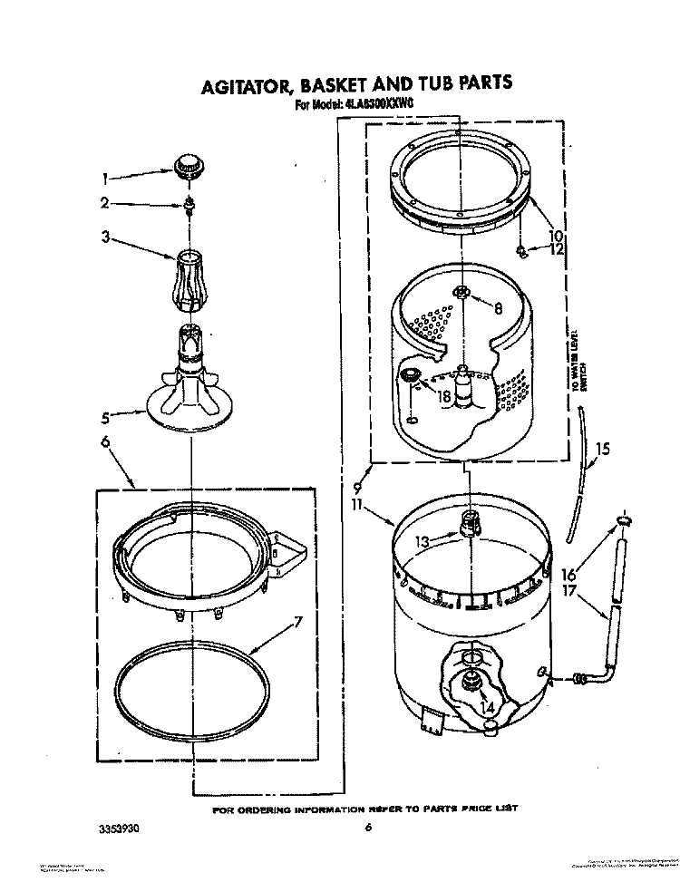 AGITATOR, BASKET AND TUB Diagram and Parts List for 4LA6300XXF0  Whirlpool Washer