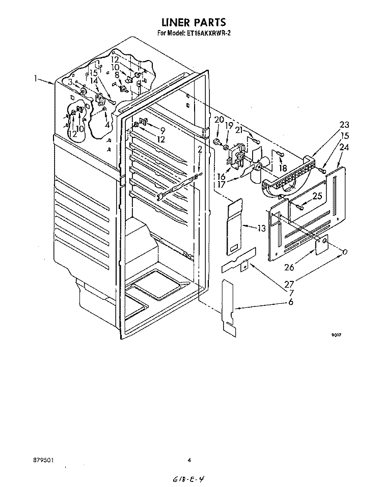 LINER Diagram and Parts List for ET16AKXRWR2  Whirlpool Refrigerator