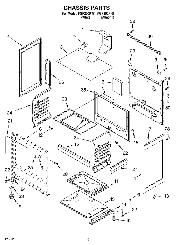 CHASSIS PARTS Diagram and Parts List for FGP300KN1  Roper Range