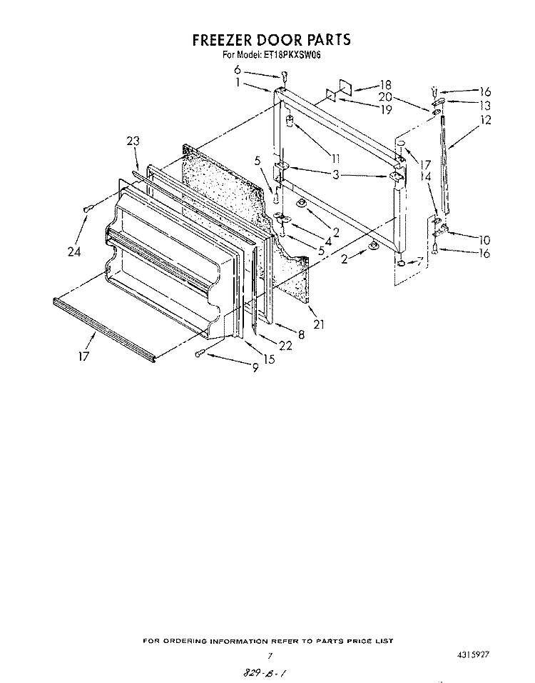 FREEZER DOOR Diagram and Parts List for ET18PKXSW06  Whirlpool Refrigerator