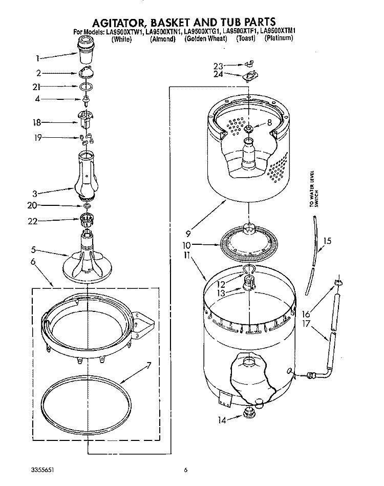 AGITATOR, BASKET AND TUB Diagram and Parts List for LA9500XTG1  Whirlpool Washer
