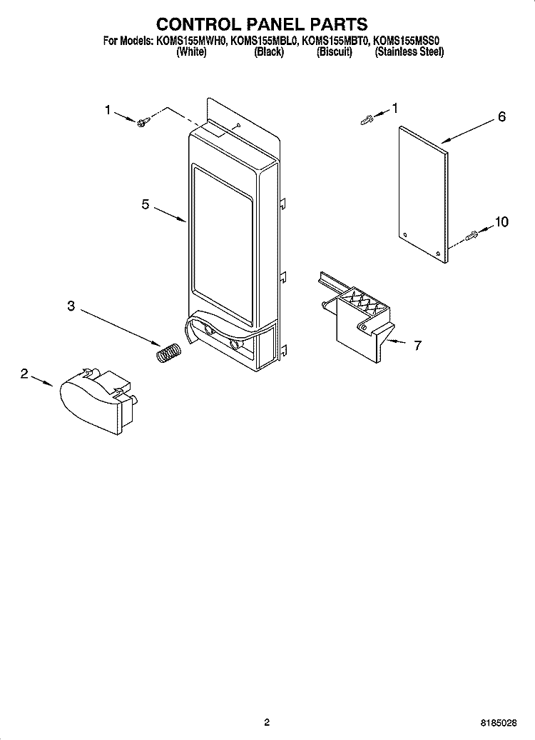 CONTROL PANEL PARTS Diagram and Parts List for KOMS155MSS0  KitchenAid Microwave
