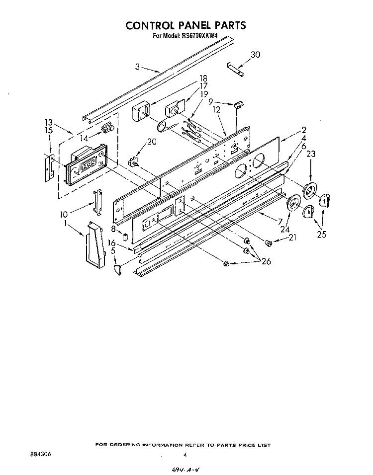 CONTROL PANEL Diagram and Parts List for RS6700XKW4  Whirlpool Range