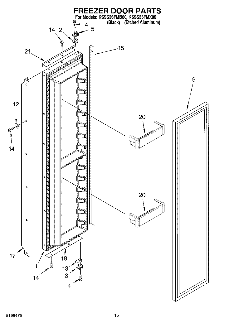 FREEZER DOOR PARTS Diagram and Parts List for KSSS36FMX00  KitchenAid Refrigerator