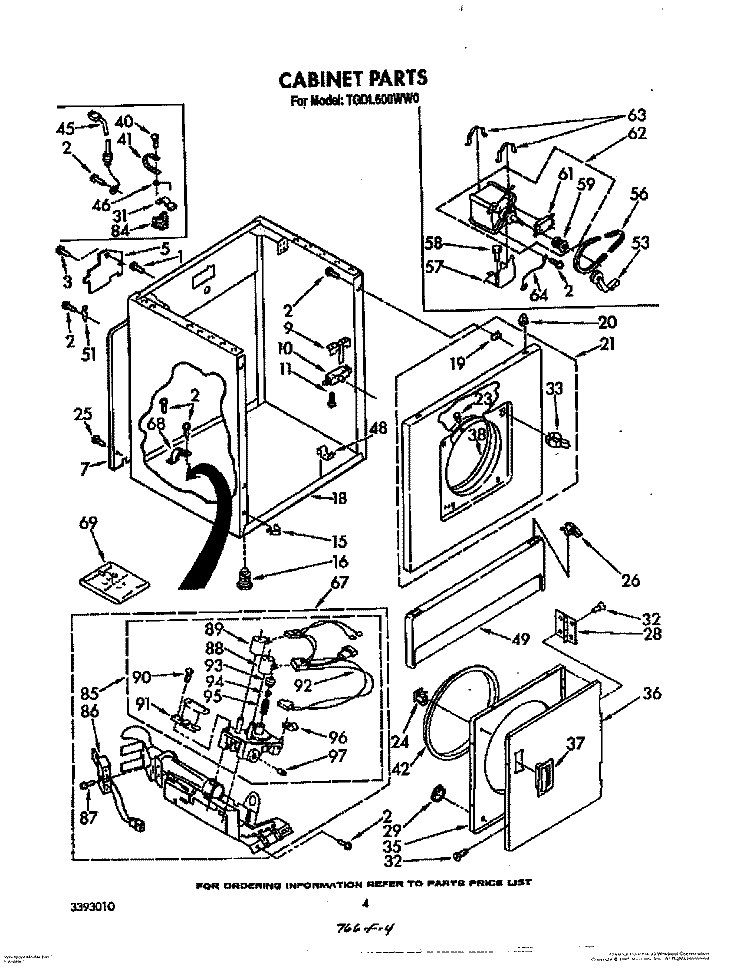 CABINET Diagram and Parts List for TGDL600WW0  Whirlpool Dryer