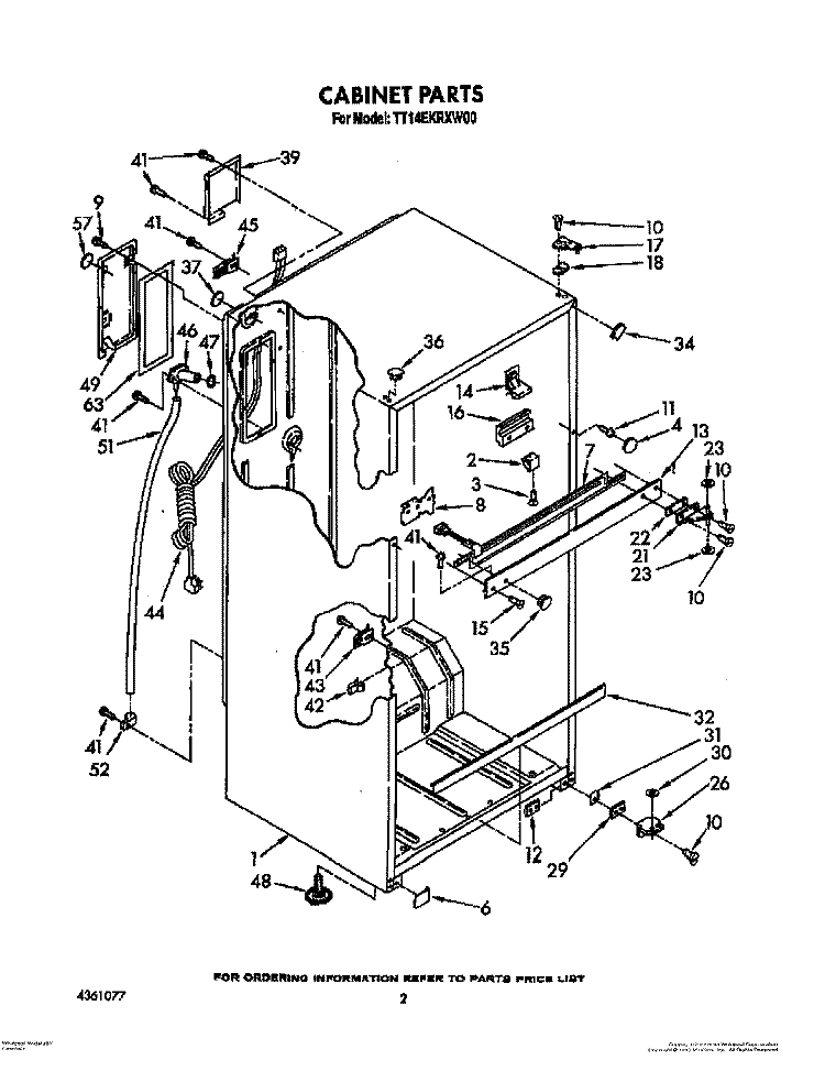 CABINET Diagram and Parts List for TT14EKRXW00  Estate Refrigerator