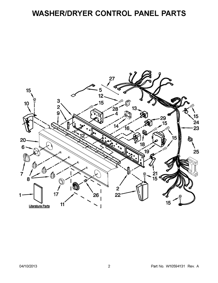 WASHER/DRYER CONTROL PANEL PARTS Diagram and Parts List for WET3300XQ1  Whirlpool Washer Dryer Combo