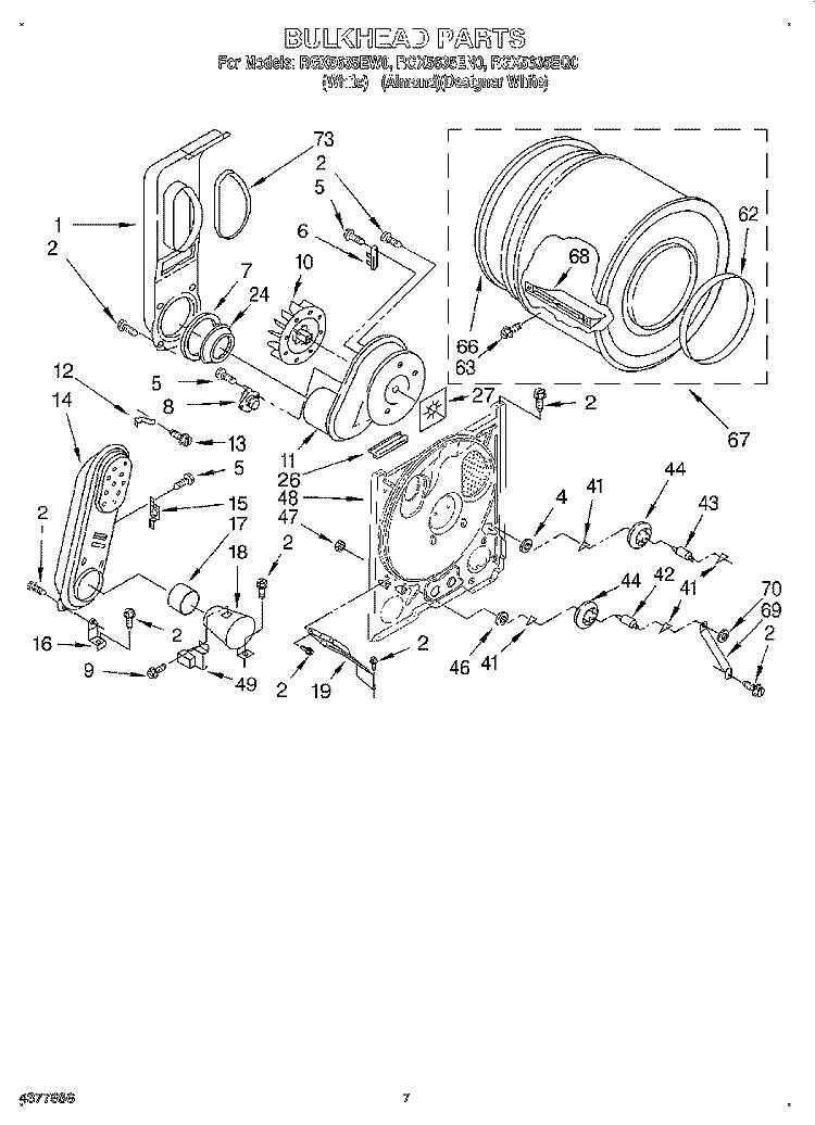 BULKHEAD Diagram and Parts List for RGX5635EQ0  Roper Dryer