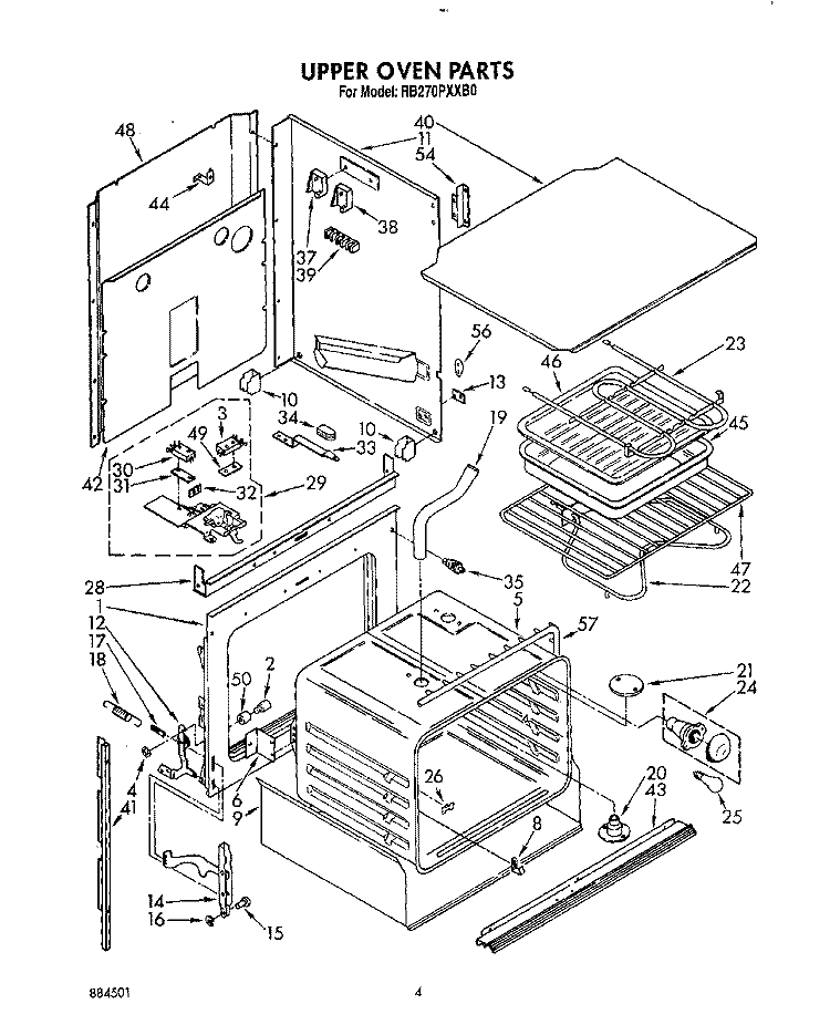 UPPER OVEN Diagram and Parts List for RB270PXXW0  Whirlpool Wall Oven