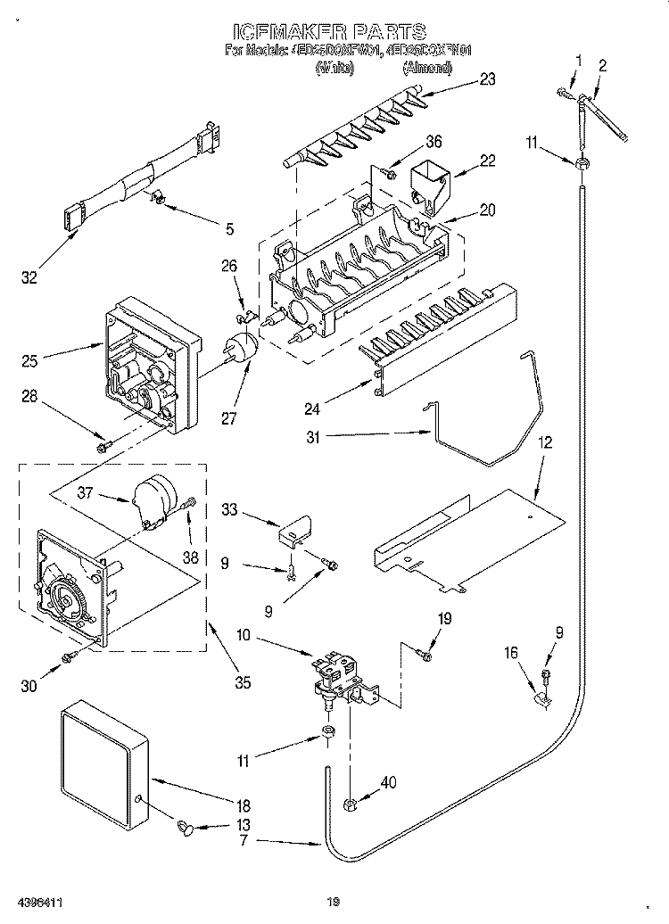 ICEMAKER, OPTIONAL Diagram and Parts List for 4ED25DQXFW01  Whirlpool Refrigerator
