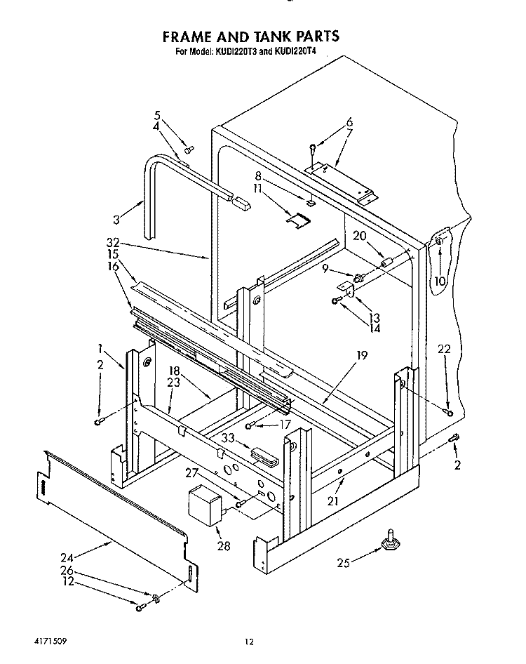 FRAME AND TANK Diagram and Parts List for KUDI220T3  KitchenAid Dishwasher