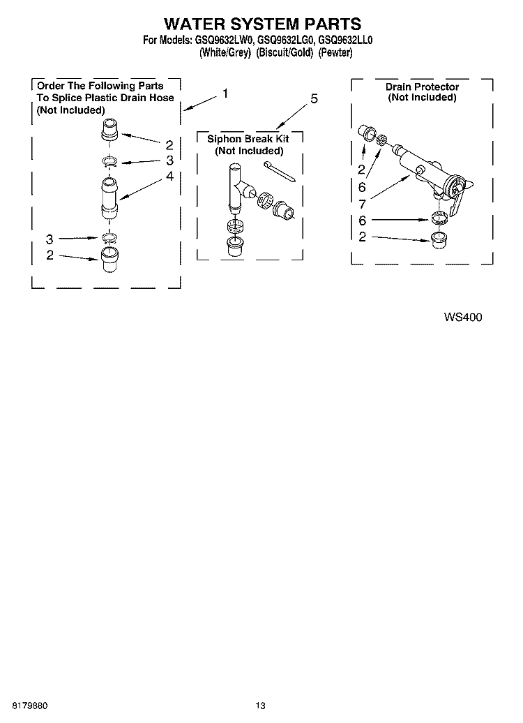 WATER SYSTEM Diagram and Parts List for GSQ9632LL0  Whirlpool Washer