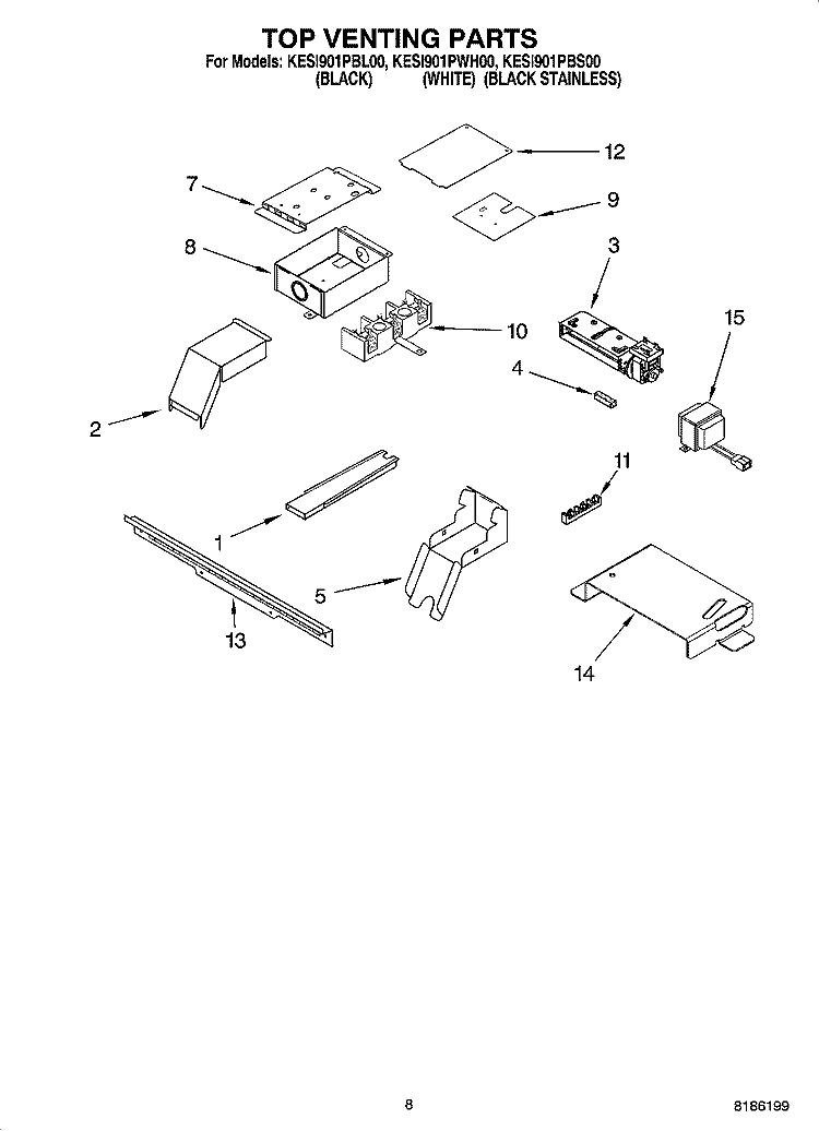 TOP VENTING PARTS, OPTIONAL PARTS Diagram and Parts List for KESI901PWH00  KitchenAid Range