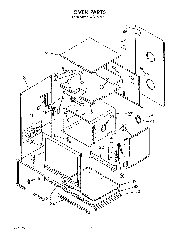 OVEN Diagram and Parts List for KEMS378XWH1  KitchenAid Wall Oven