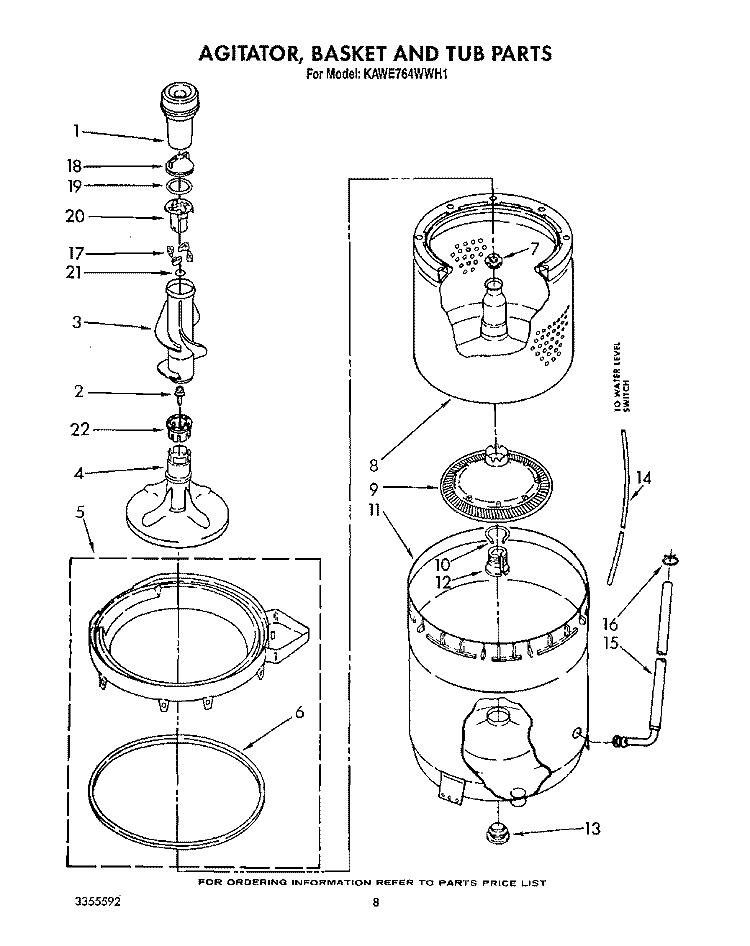 AGITATOR, BASKET AND TUB Diagram and Parts List for KAWE764WWH1  KitchenAid Washer