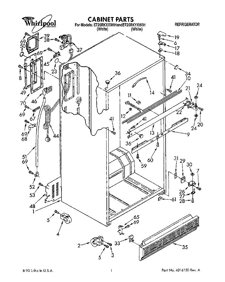 CABINET Diagram and Parts List for ET20RKXXW01  Whirlpool Refrigerator