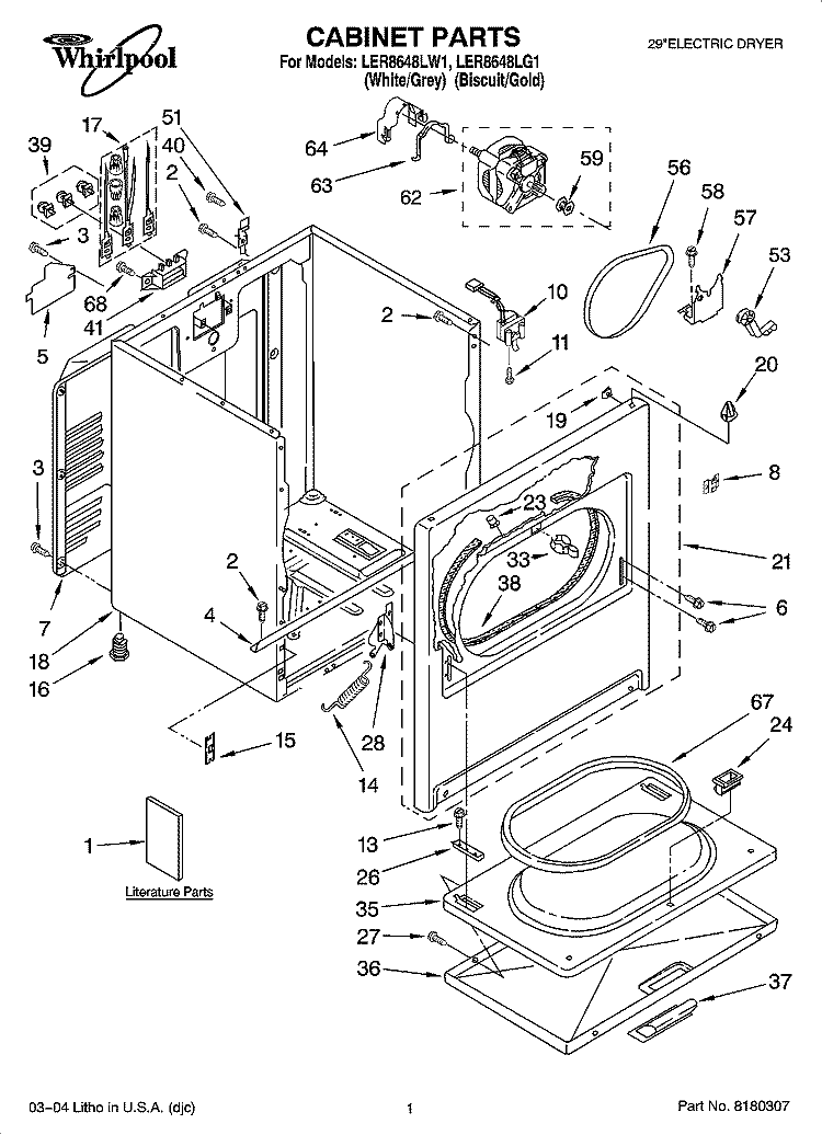CABINET PARTS Diagram and Parts List for LER8648LW1  Whirlpool Dryer