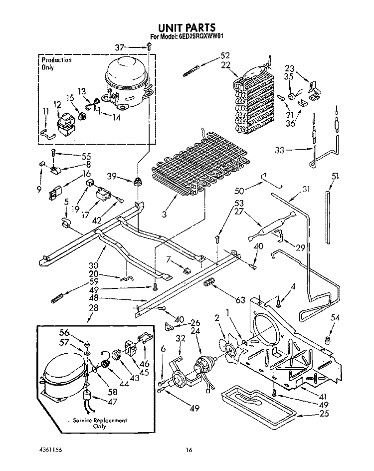UNIT Diagram and Parts List for 6ED25RQXWW01  Whirlpool Refrigerator