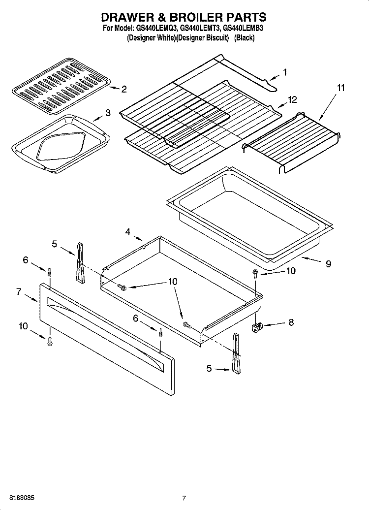 DRAWER & BROILER PARTS Diagram and Parts List for GS440LEMQ3  Whirlpool Range