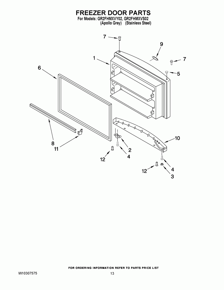 FREEZER DOOR PARTS Diagram and Parts List for GR2FHMXVS02  Whirlpool Refrigerator