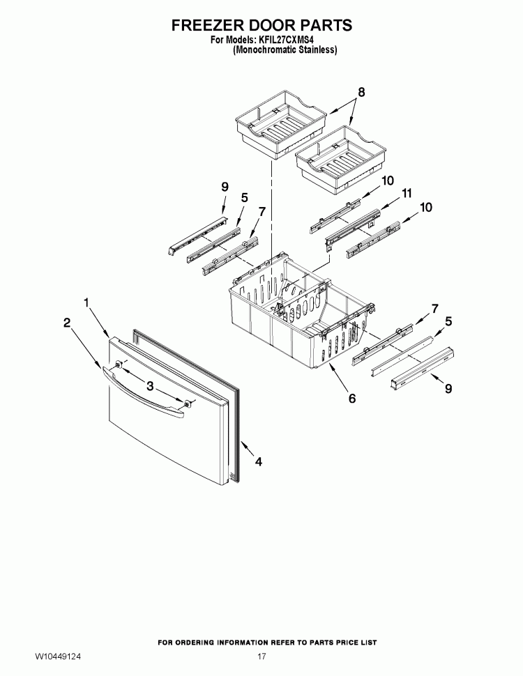 FREEZER DOOR PARTS Diagram and Parts List for KFIL27CXMS4  KitchenAid Refrigerator