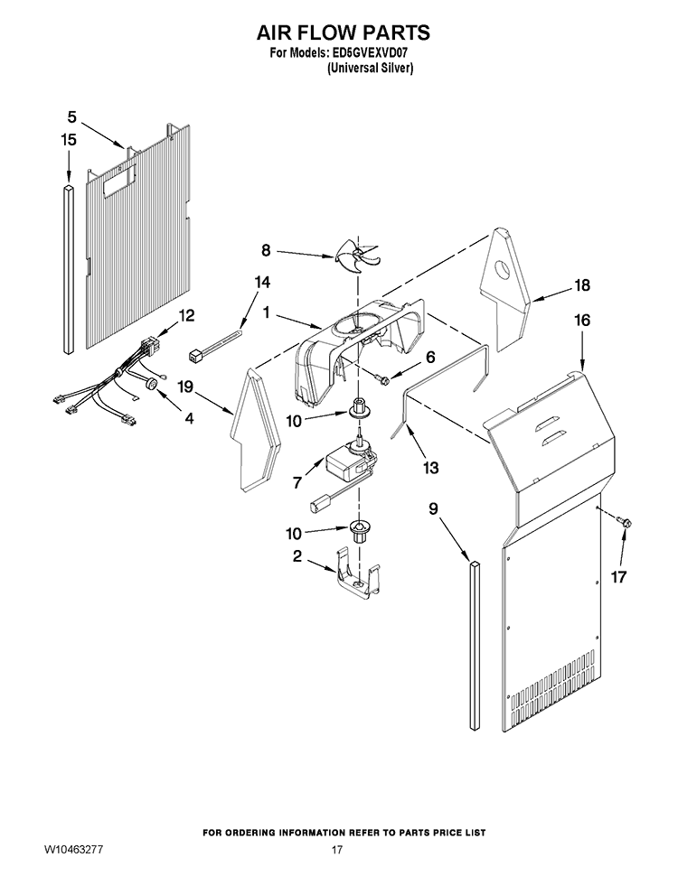 AIR FLOW PARTS Diagram and Parts List for ED5GVEXVD07  Whirlpool Refrigerator