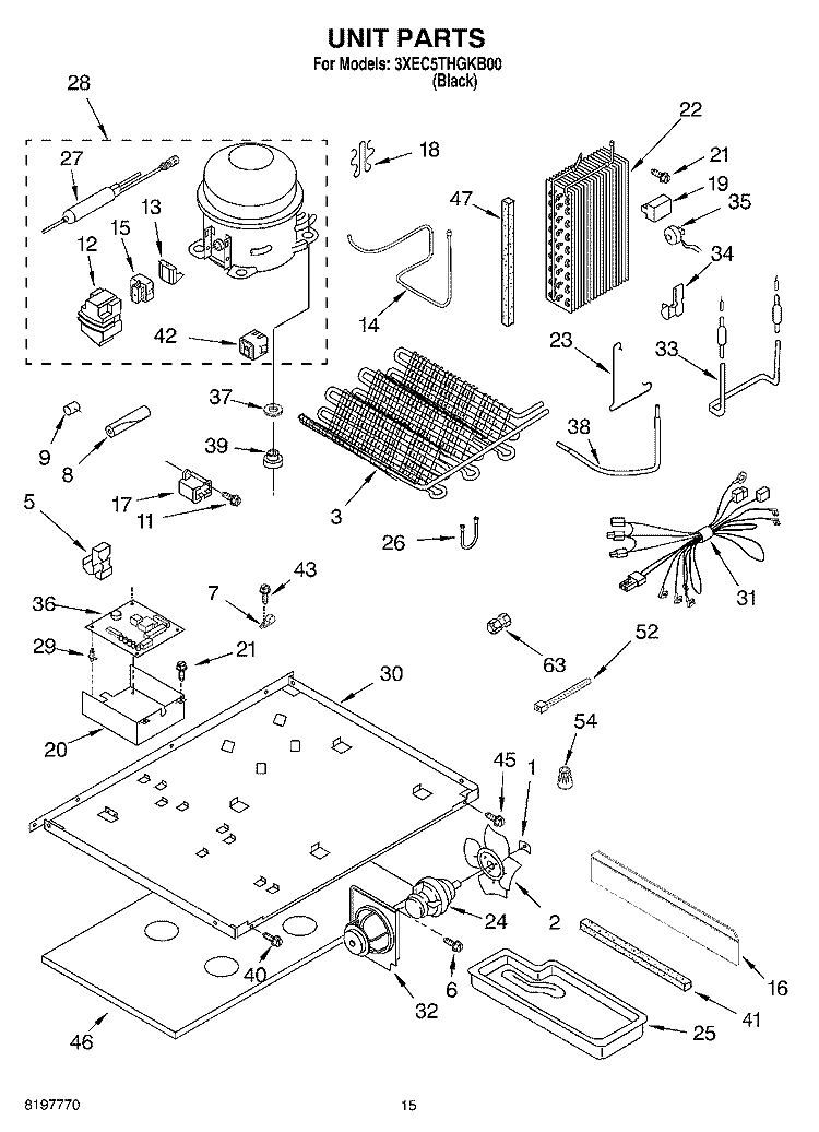 UNIT Diagram and Parts List for 3XEC5THGKB00  Whirlpool Refrigerator