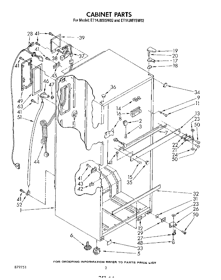 CABINET Diagram and Parts List for ET14JMYSF02  Whirlpool Refrigerator