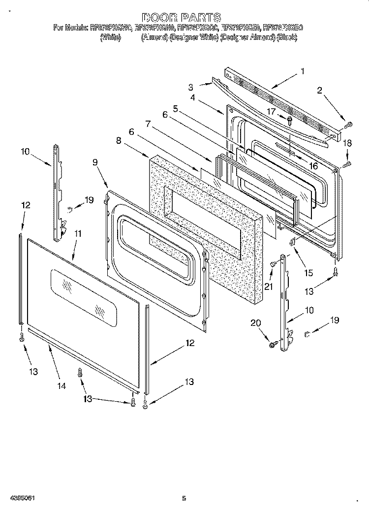 DOOR Diagram and Parts List for RF378PXGQ0  Whirlpool Range