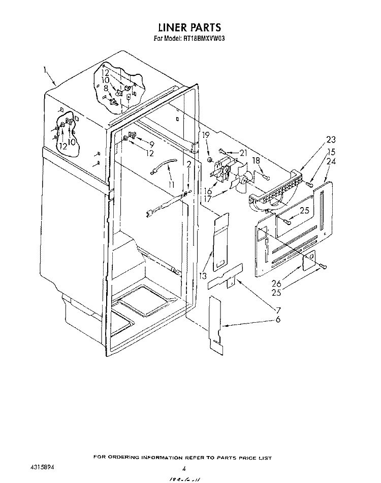 LINER Diagram and Parts List for RT18BMXVW03  Roper Refrigerator