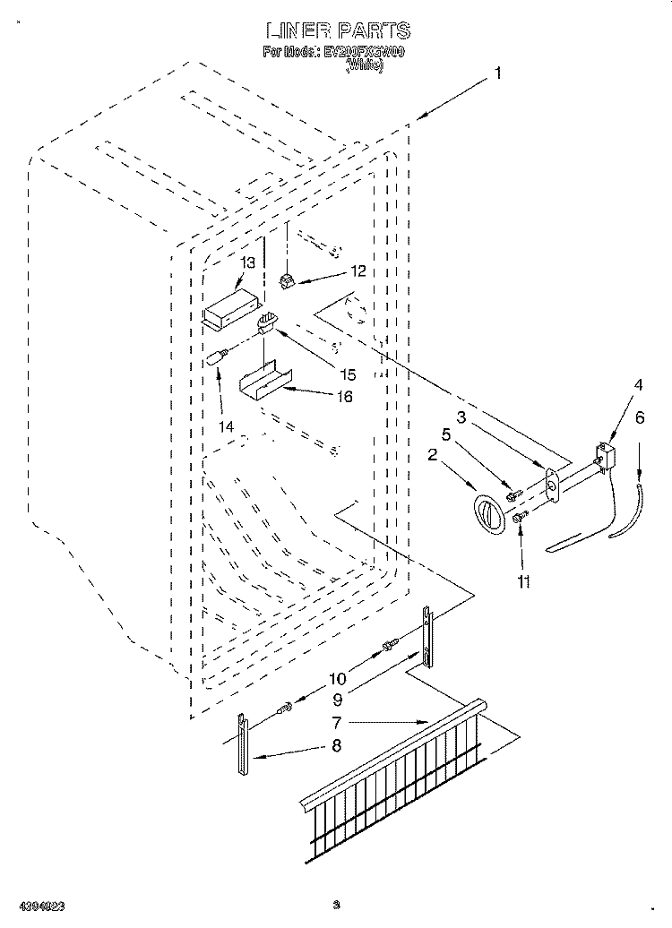LINER, LIT/OPTIONAL Diagram and Parts List for EV200FXGW00  Whirlpool Freezer