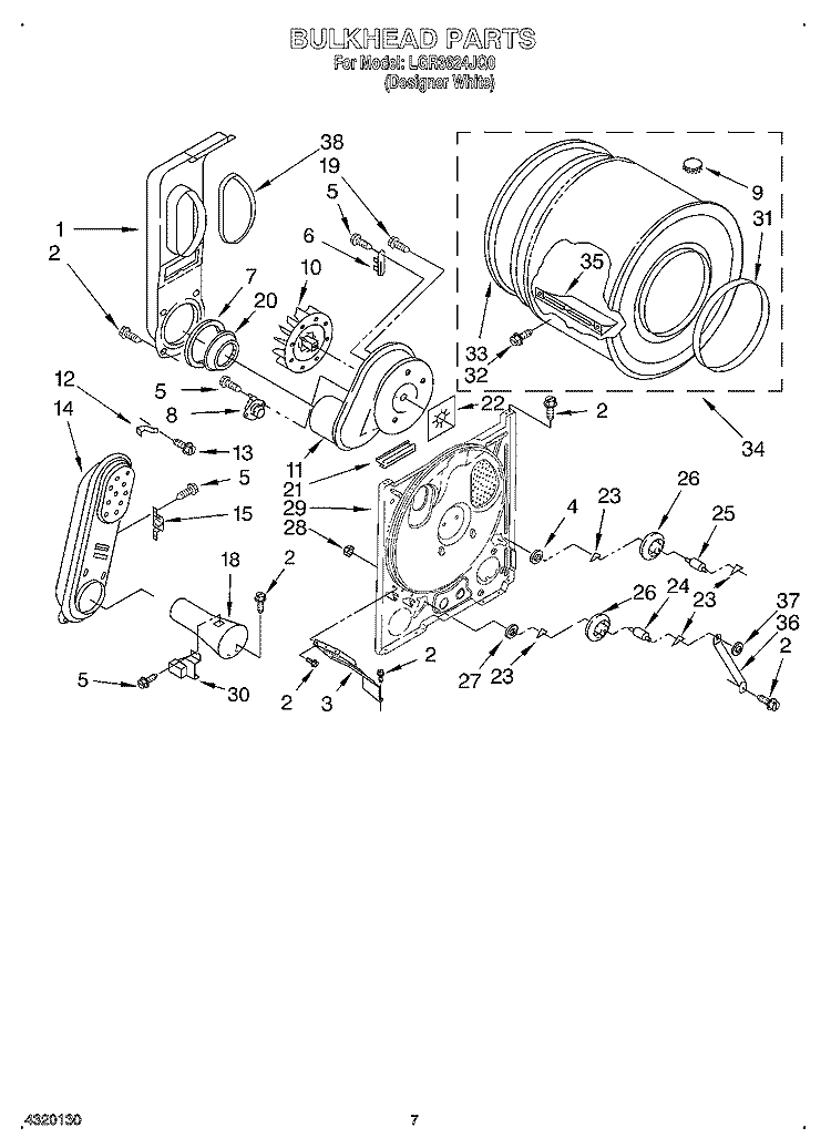 BULKHEAD Diagram and Parts List for LGR3624JQ0  Whirlpool Dryer