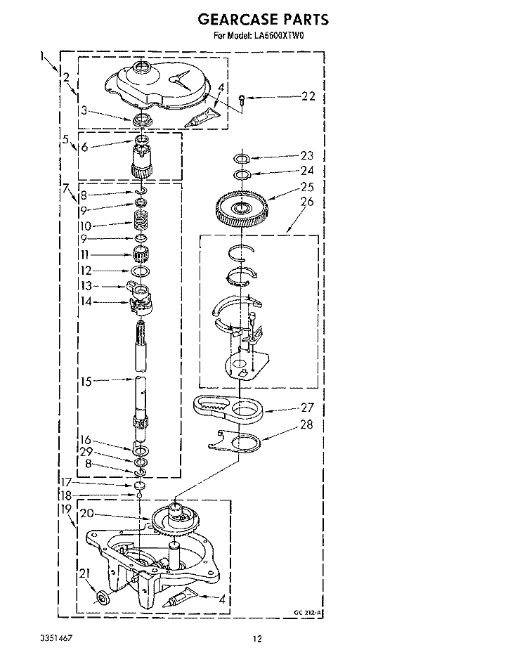 GEARCASE Diagram and Parts List for LA5600XTG0  Whirlpool Washer