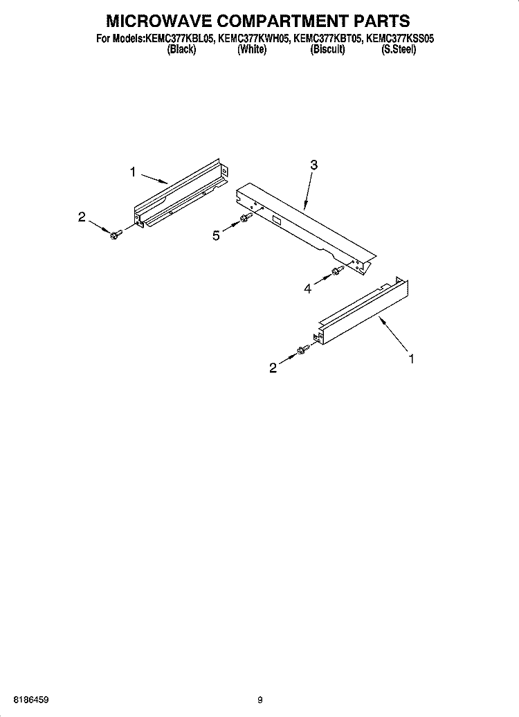 MICROWAVE COMPARTMENT PARTS Diagram and Parts List for KEMC377KWH05  KitchenAid Microwave Oven Combo