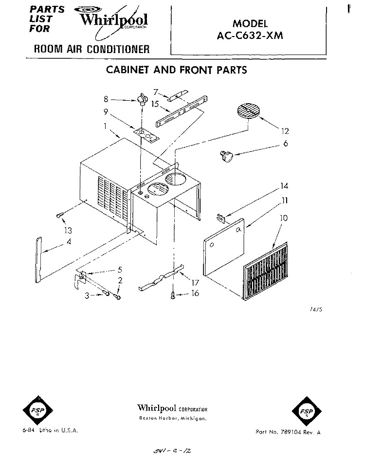 SECTION Diagram and Parts List for ACC632XM  Whirlpool Air Conditioner