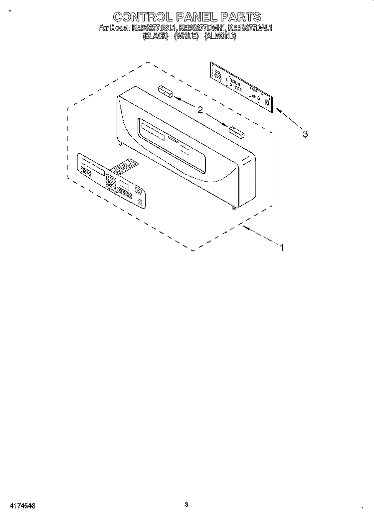 CONTROL PANEL, LITERATURE Diagram and Parts List for KEBS277DAL1  KitchenAid Wall Oven