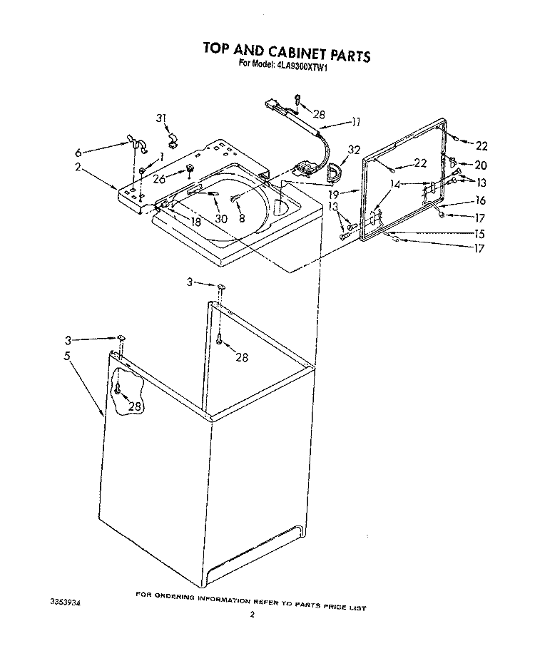 TOP AND CABINET, LIT/OPTIONAL Diagram and Parts List for 4LA9300XTG1  Whirlpool Washer